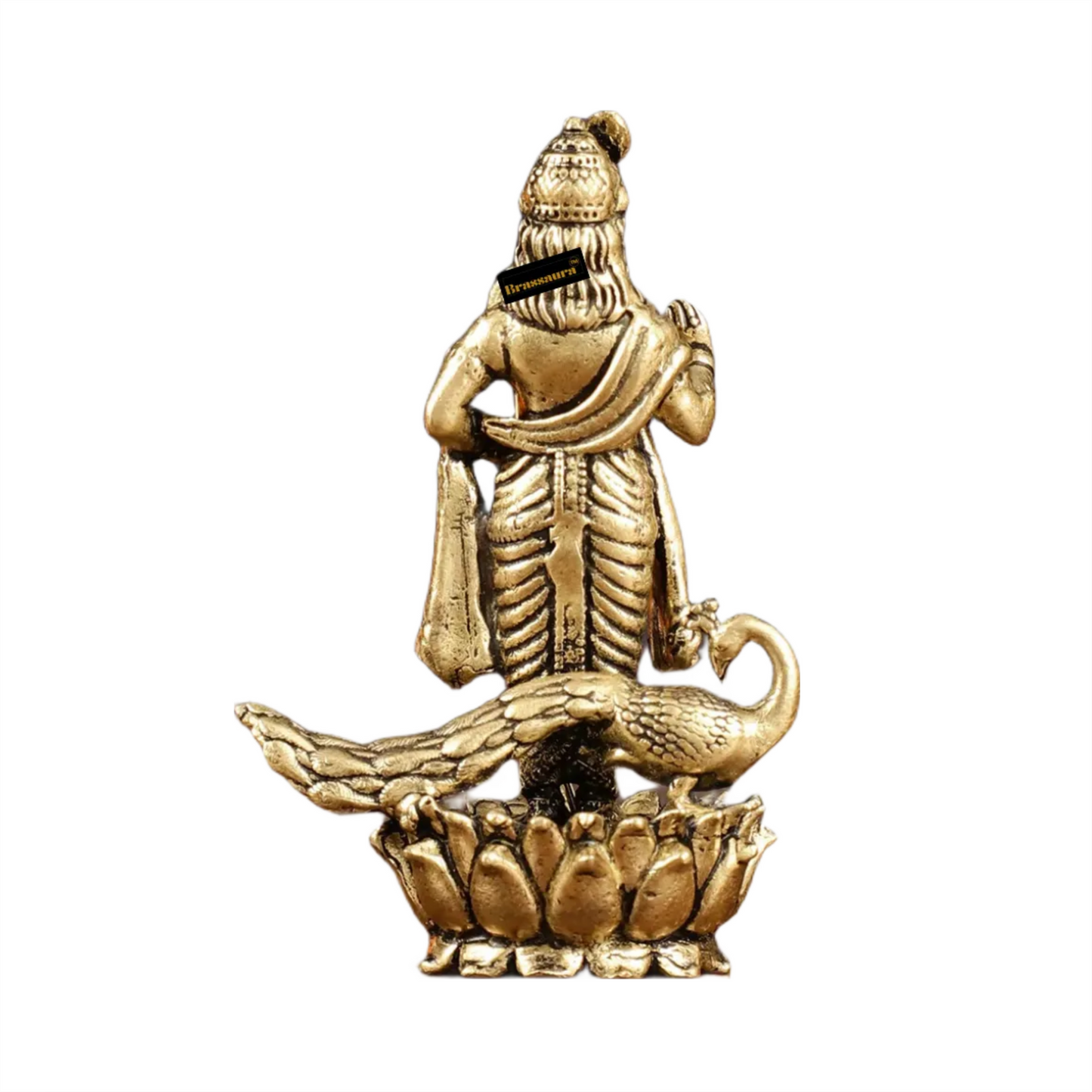 Brassaura™ Pure Brass Murugan Kartikeya Idol – 3 Inches Height, 72 Grams – Miniature Handcrafted Brass Statue