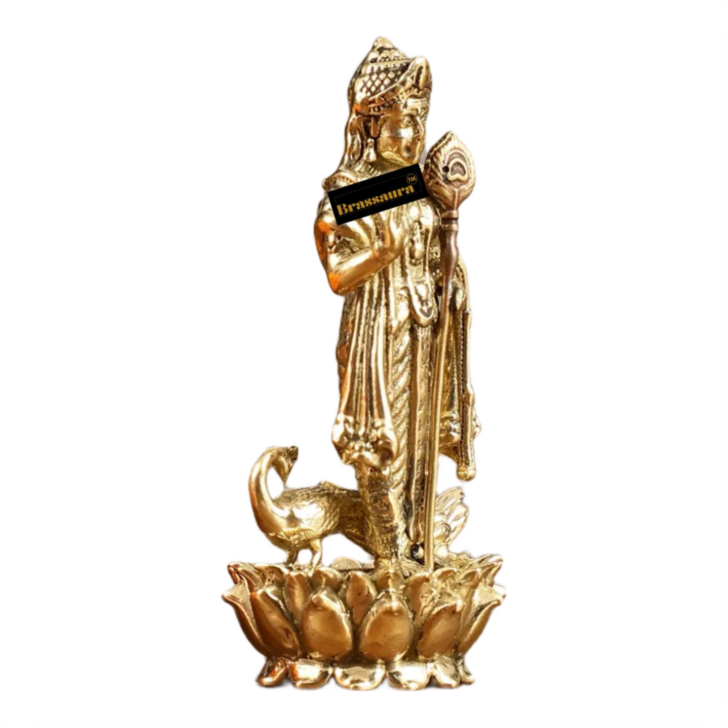 Brassaura™ Pure Brass Small Murugan Idol – 2.5 Inches Height, 30 Grams – Compact Handcrafted Brass Statue
