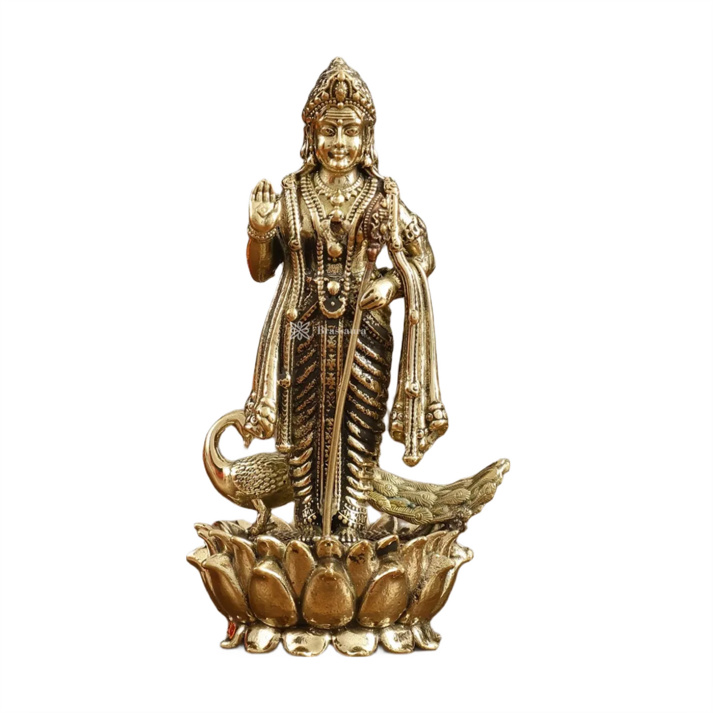 Brassaura™ Pure Brass Small Murugan Idol – 3.5 Inches Height, 93 Grams – Compact Handcrafted Statue