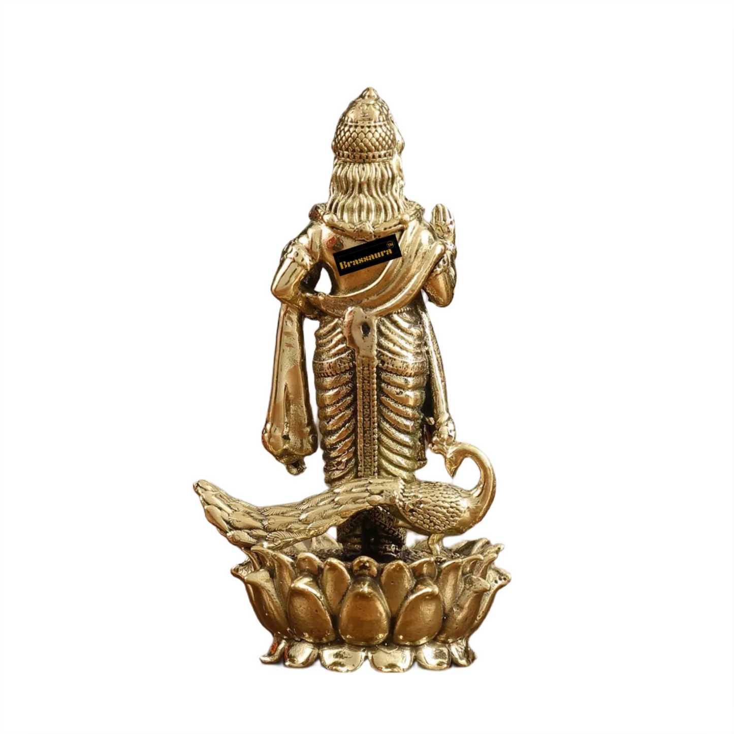 Brassaura™ Pure Brass Small Murugan Idol – 3.5 Inches Height, 93 Grams – Compact Handcrafted Statue