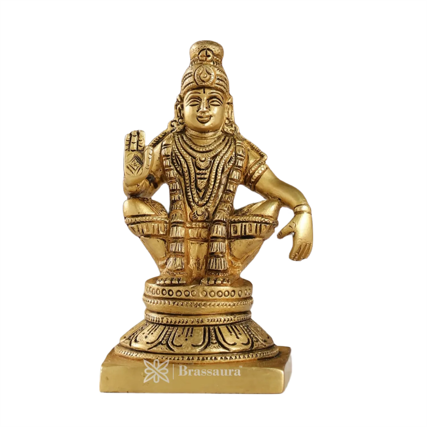 Brassaura™ Brass Lord Ayyappan Swamy Idol – 5 inch | 0.9 kg | Superfine Brass Statue with Bow & Arrow for Home Temple & Decor