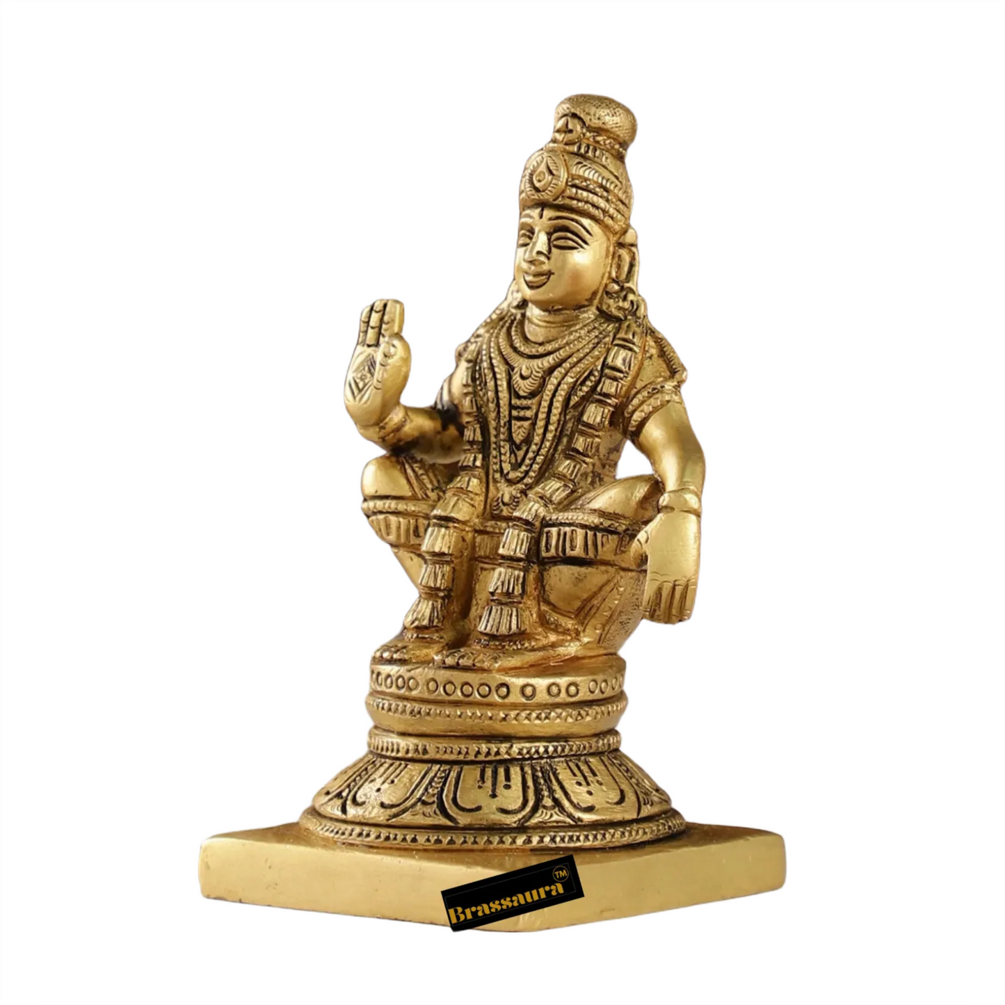 Brassaura™ Brass Lord Ayyappan Swamy Idol – 5 inch | 0.9 kg | Superfine Brass Statue with Bow & Arrow for Home Temple & Decor