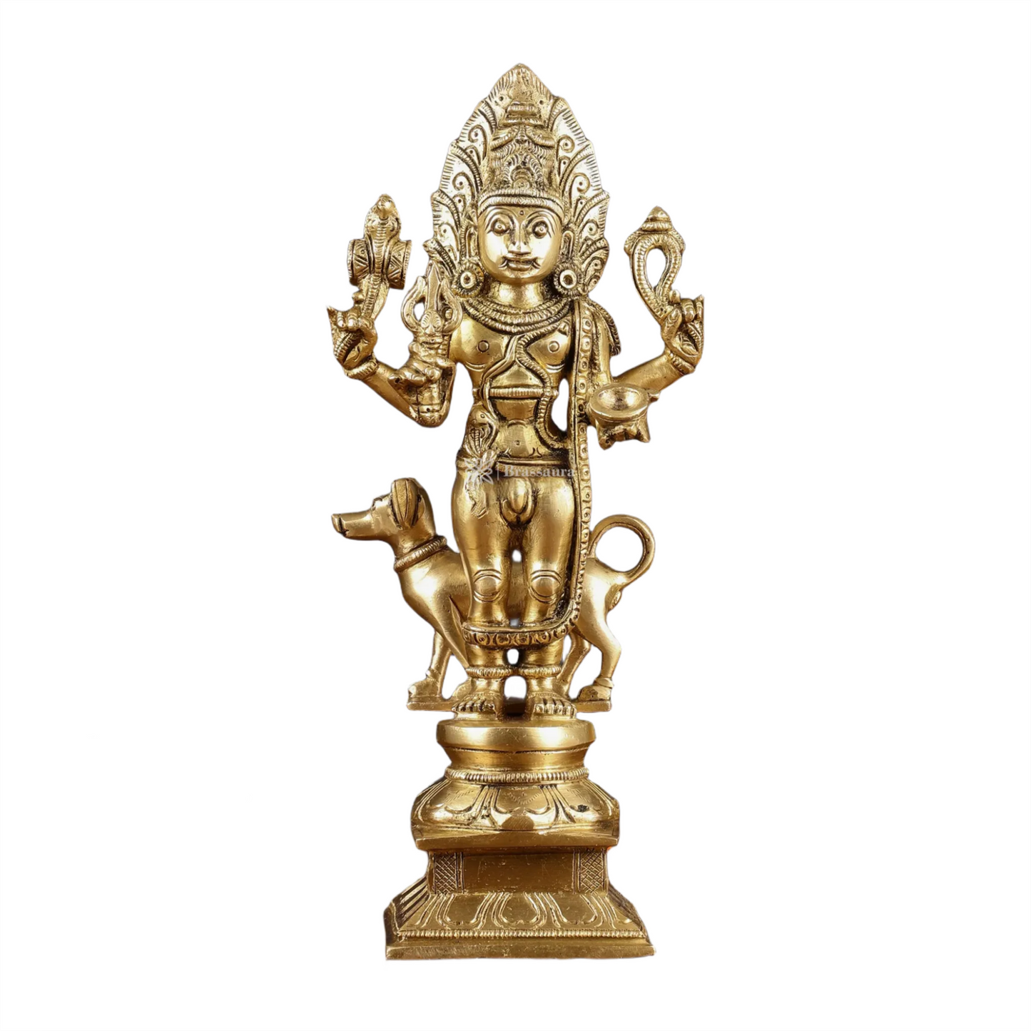 Brassaura™ Brass Kaal Bhairav Bhairo Baba Idol – 12 inch | 3.6 kg | Superfine Brass Statue for Strength & Spiritual Protection