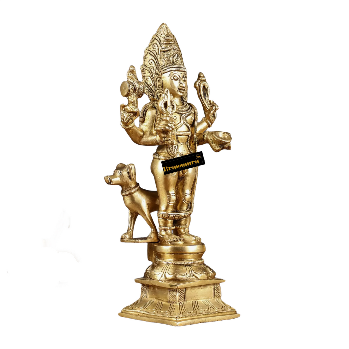 Brassaura™ Brass Kaal Bhairav Bhairo Baba Idol – 12 inch | 3.6 kg | Superfine Brass Statue for Strength & Spiritual Protection