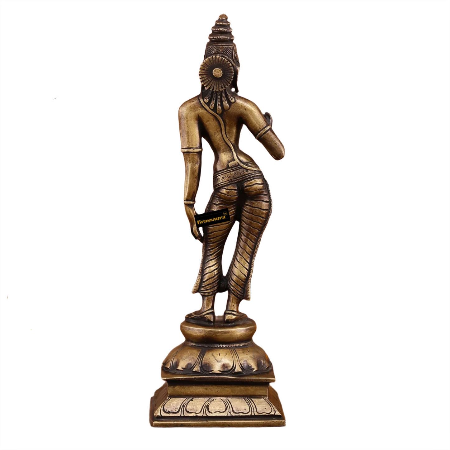 Brassaura™ Pure Brass Devi Parvati Uma Idol – 10 Inch Height, 1.5 Kg Weight – Vintage Finish Standing Statue