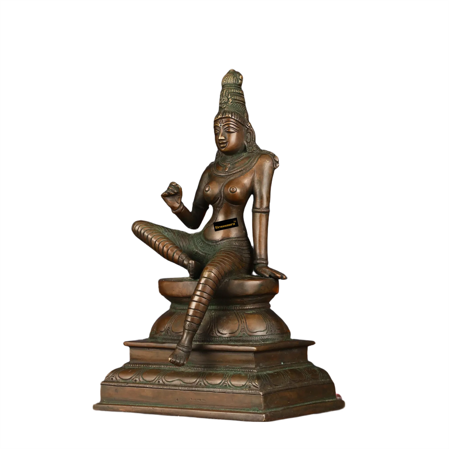 Brassaura™ Pure Brass Superfine Seated Parvati Idol – 11 Inch Height, 3.810 Kg Weight – Bronze Finish Statue