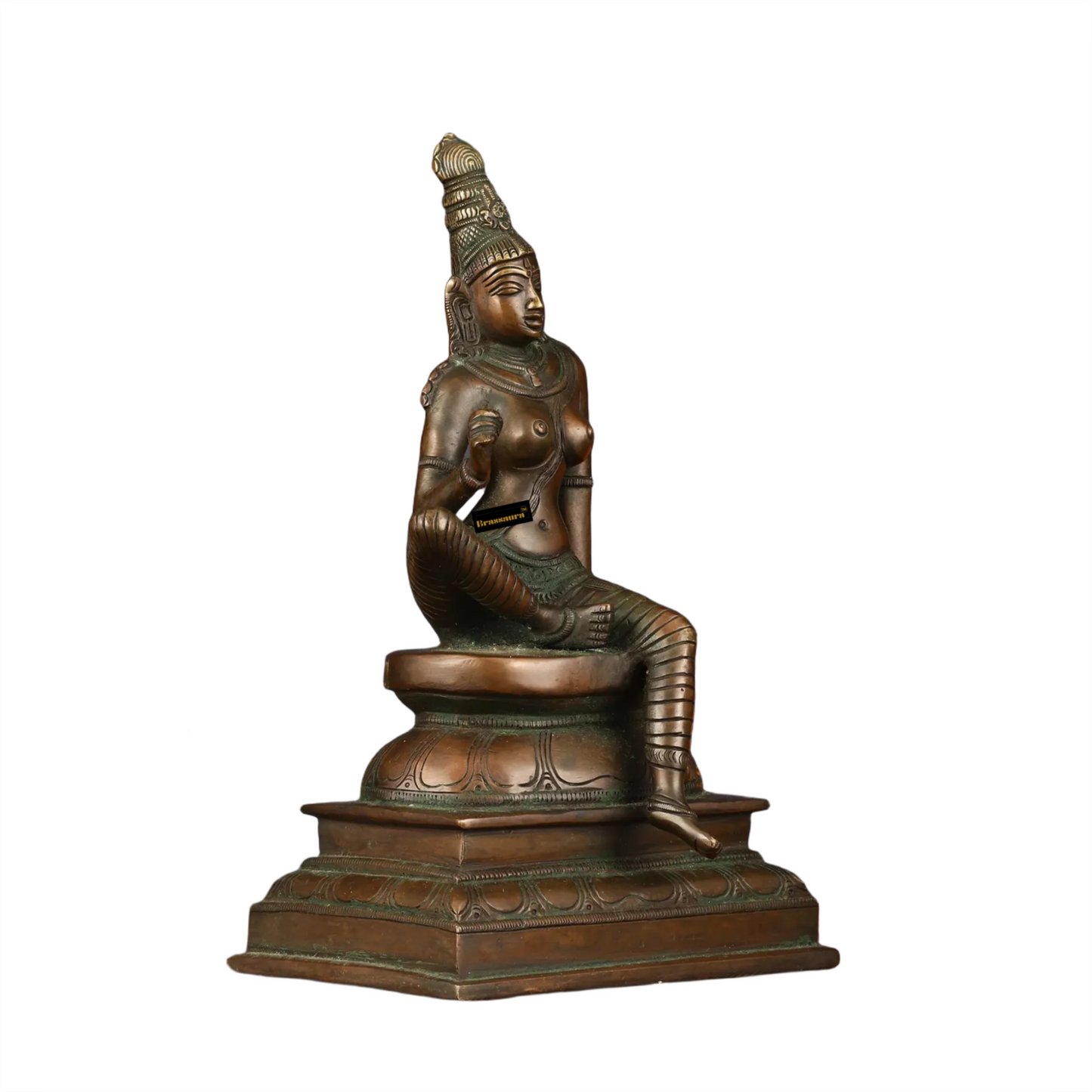 Brassaura™ Pure Brass Superfine Seated Parvati Idol – 11 Inch Height, 3.810 Kg Weight – Bronze Finish Statue
