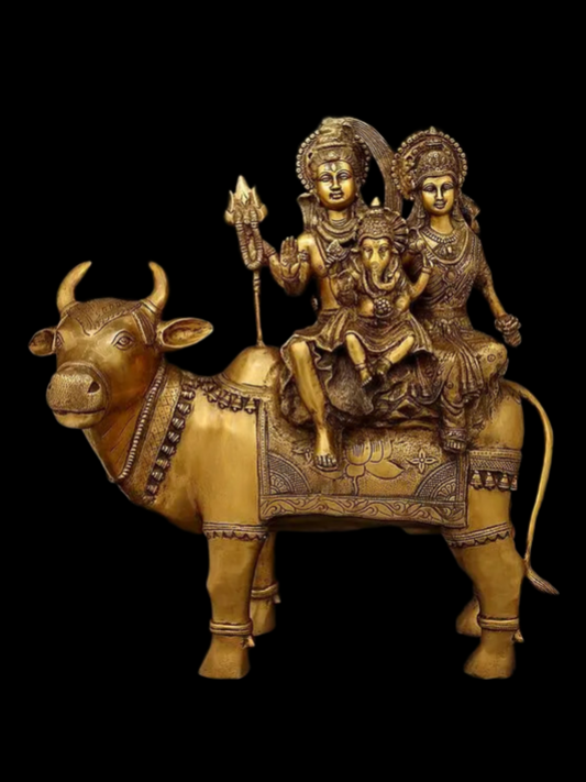 Brassaura® Shiva Family on Nandi Statue | Pure Superfine Brass Handcrafted Murti | Brass Statue for Home Temple, Pooja Room | Height 26 Inches | Weight 31.60 Kgs