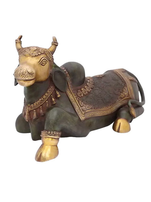 Brassaura® Brass Nandi Statue | Pure Superfine Brass Handcrafted Murti | Brass Statue for Home Temple, Pooja Room | Height 8.1 Inches | Weight 7.69 Kgs