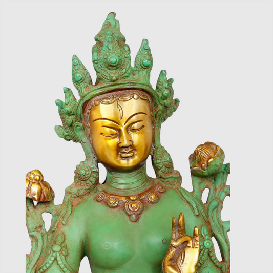 ब्रासौरा® ब्रास व्हाइट तारा मूर्ति | ऊँचाई 9 इंच और वज़न 2.70 किग्रा