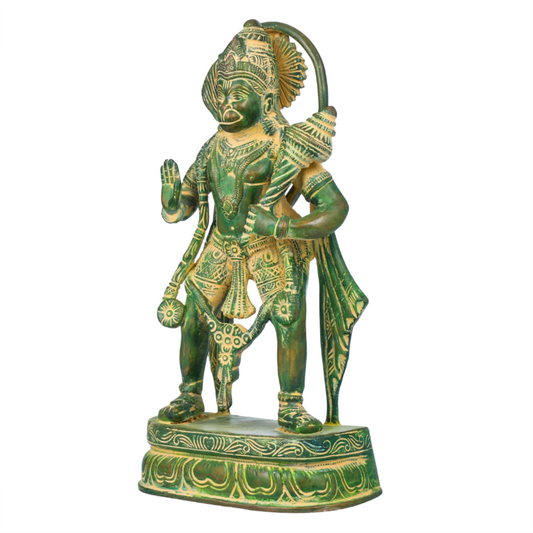 Brassaura® Antique Finish Hanuman Statue | Brass with Patina Work | Height 11 Inches & Weight 3.40 kgs