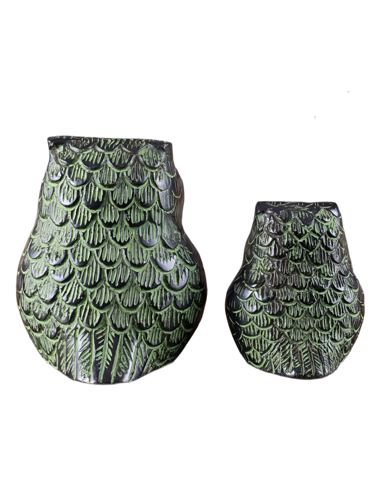 Brass Owl Showpieces (Pair) – Height 3.5 in & 2.5 in, Total Weight 900 g – Black & Green Tone
