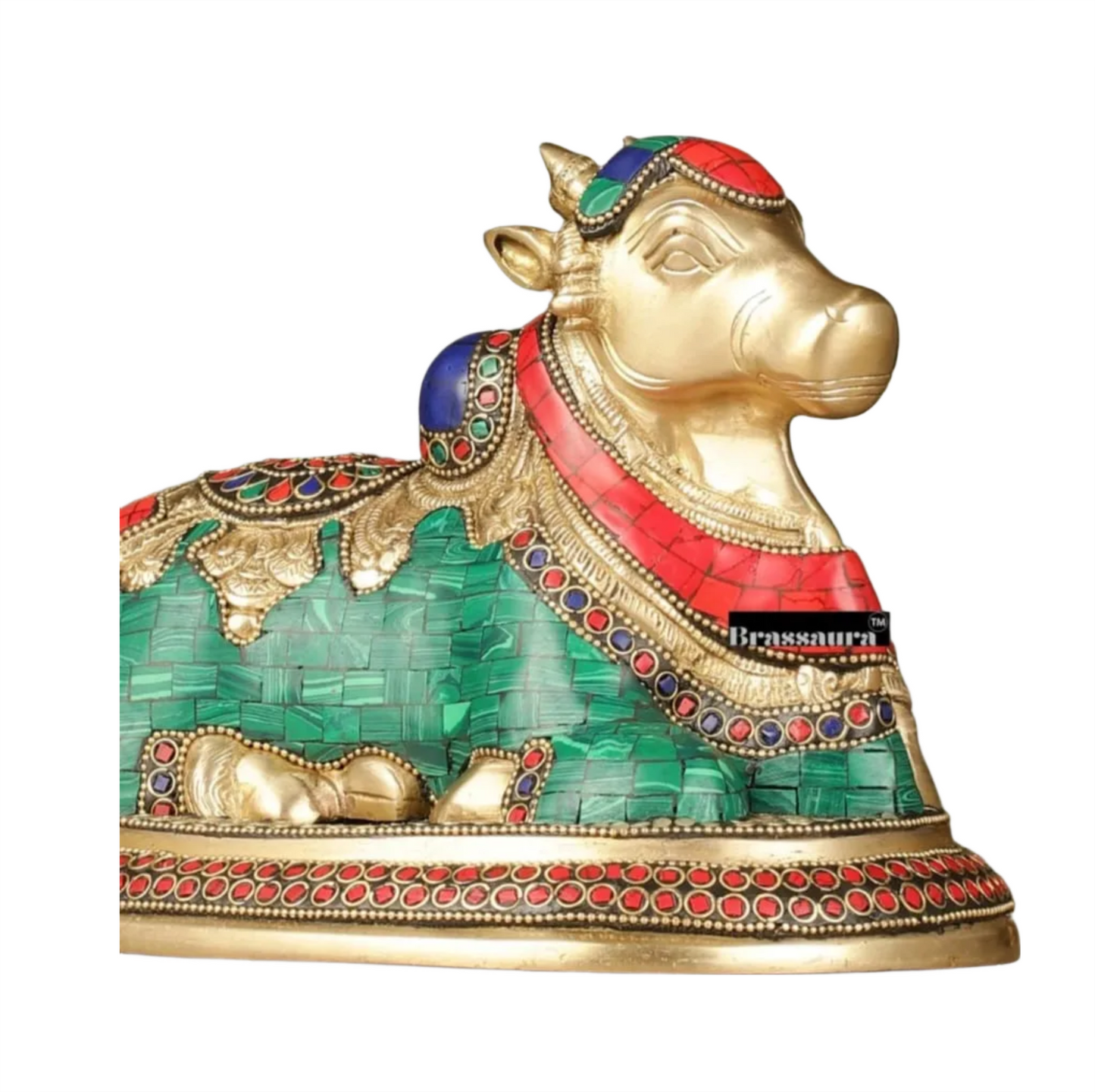 Brassaura™ Pure Brass Nandi Bull Idol – Height 7 Inches & Weight 3.5 Kgs | Handcrafted Devotional Decor
