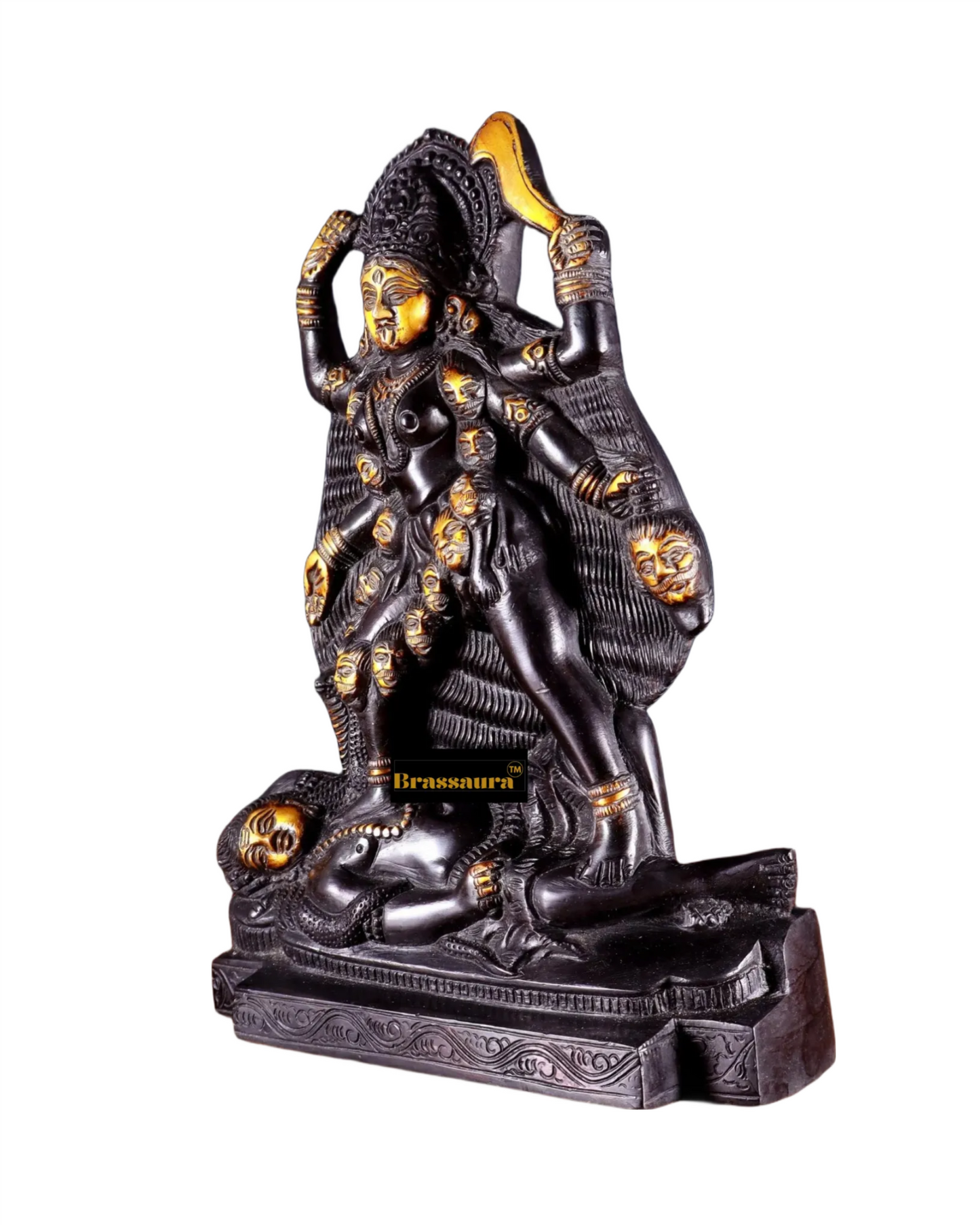 Brassaura™ Black Brass Kali Ma Idol – 3.01kg | 9.5" Height – Fierce Handcrafted Goddess Statue