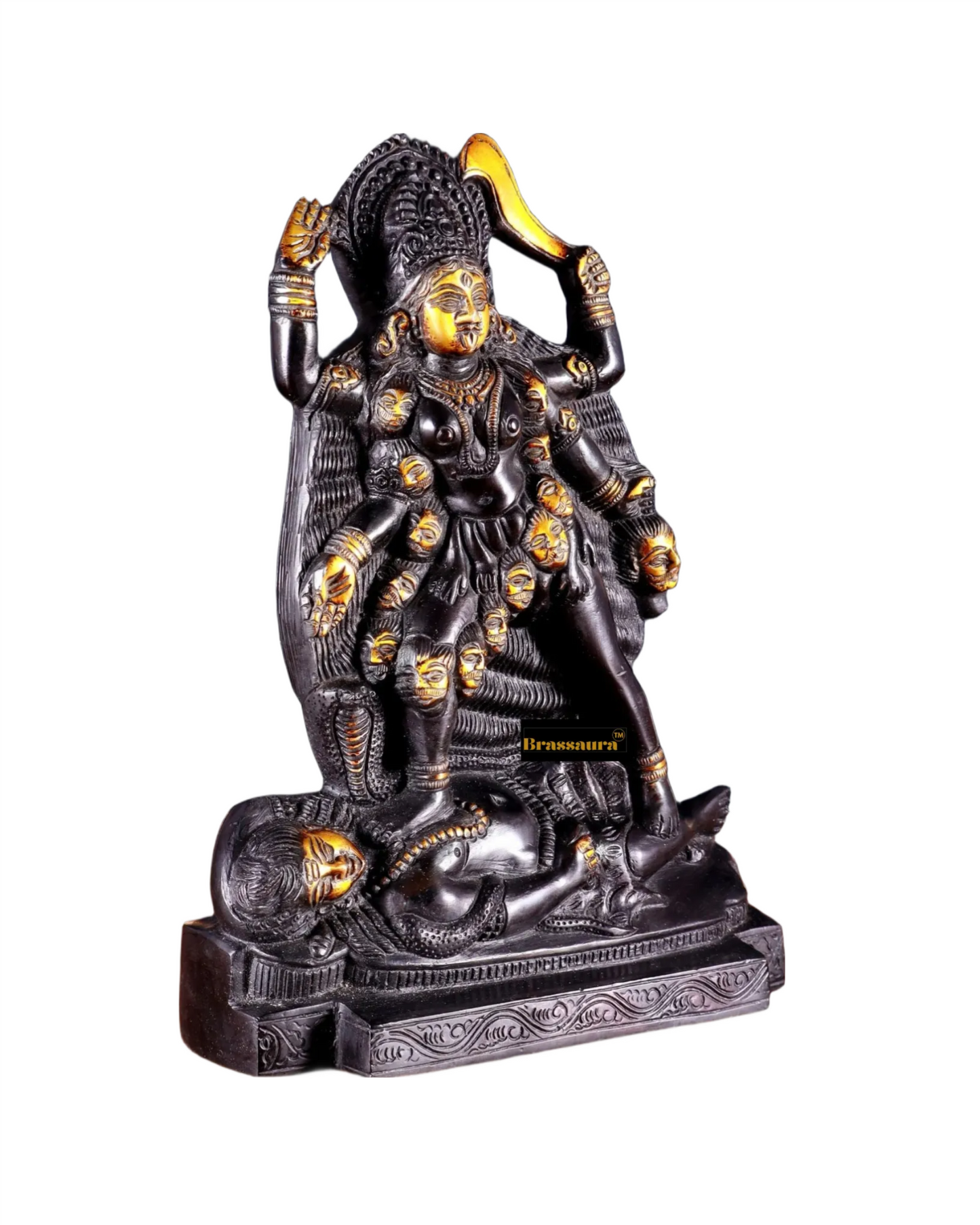 Brassaura™ Black Brass Kali Ma Idol – 3.01kg | 9.5" Height – Fierce Handcrafted Goddess Statue