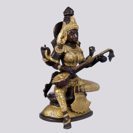 Brassaura® Brass Saraswati Statue | Height 8.07 Inches & Weight 1.76 kg