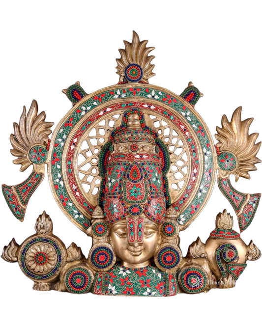 Brass Gem Stone Work Balaji Head Idol For Home Decor Height 22.5 Inch & Weight 13.6 Kg
