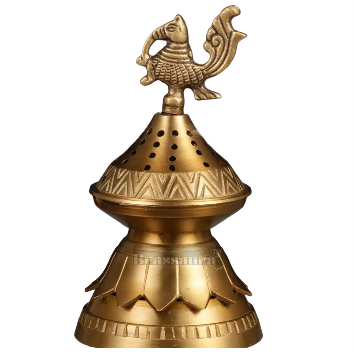 Brassaura™ Brass Peacock Loban Daam Dhoop Burner – Height 6.5 Inches | Traditional Incense Holder, 470 Gms