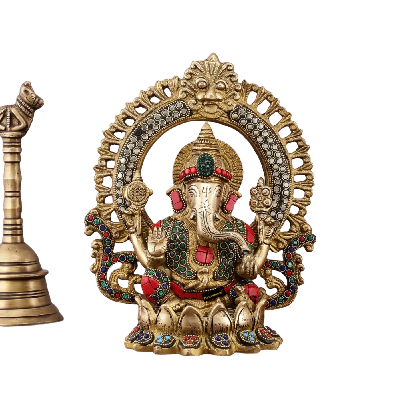 Brass Gem Stone Work Lakshmi Ganesh Height 9.5 Inches & Weight 6.8 Kgs