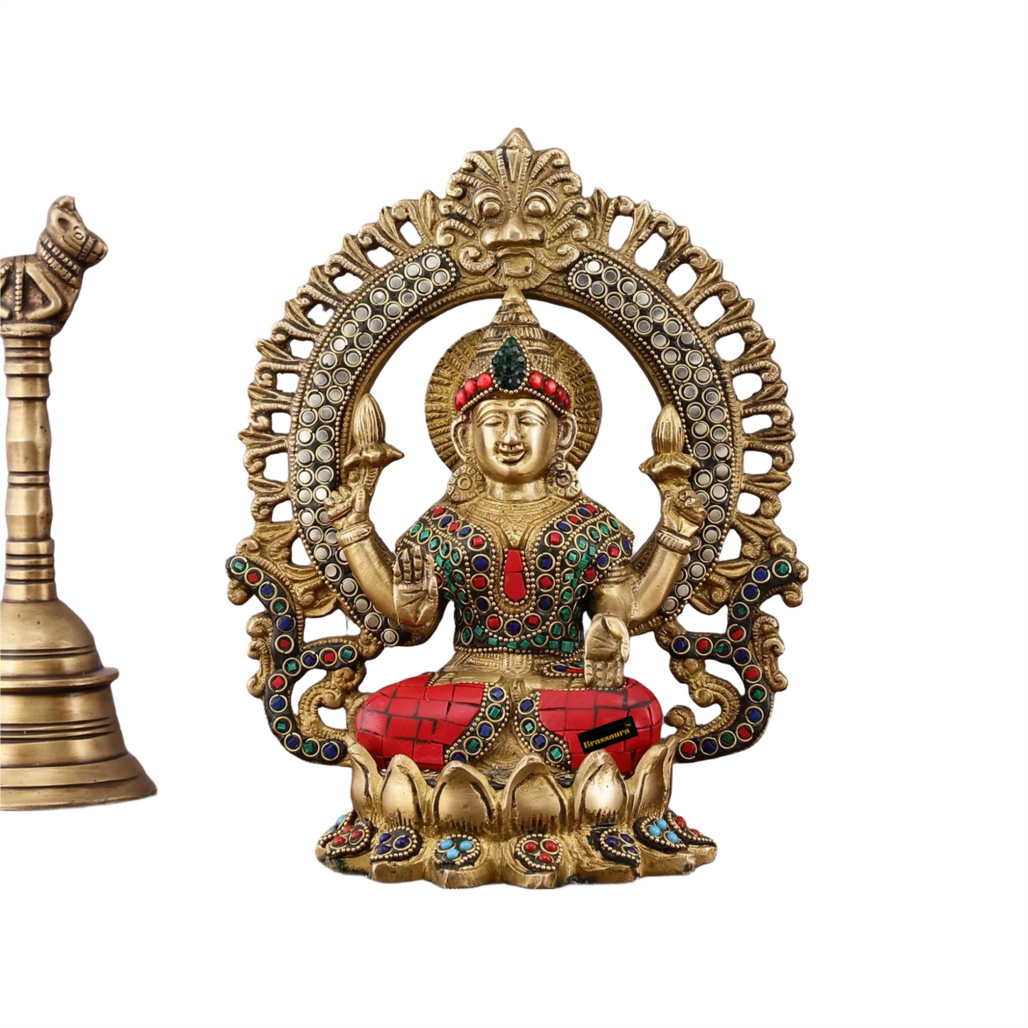 Brass Gem Stone Work Lakshmi Ganesh Height 9.5 Inches & Weight 6.8 Kgs