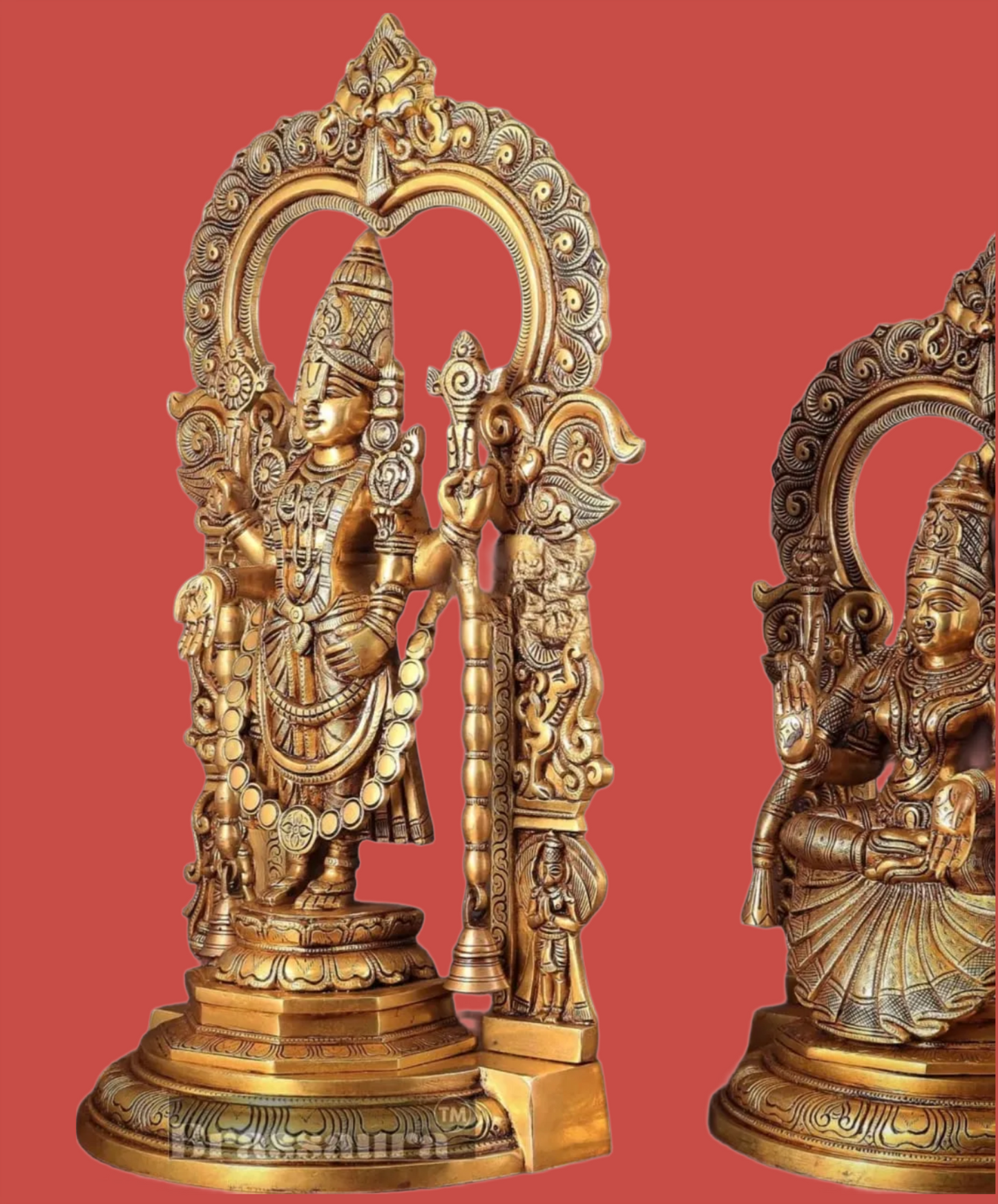 Brassaura™ Brass Tirupati Balaji & Padmavathi Thayar Idol Set – Height 22 & 18 Inches, Total Weight 27.5 Kgs | Divine Temple Decor