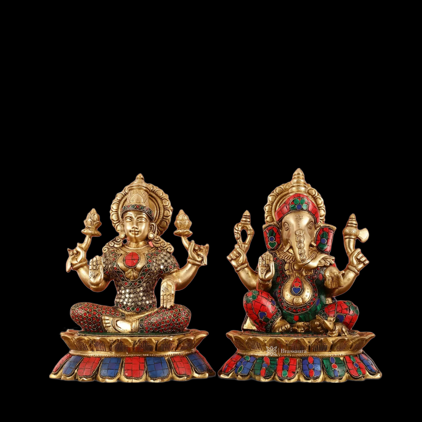 Brass Gem Stone Work Lakshmi Ganesh Height 11 Inches & weight 7 kgs
