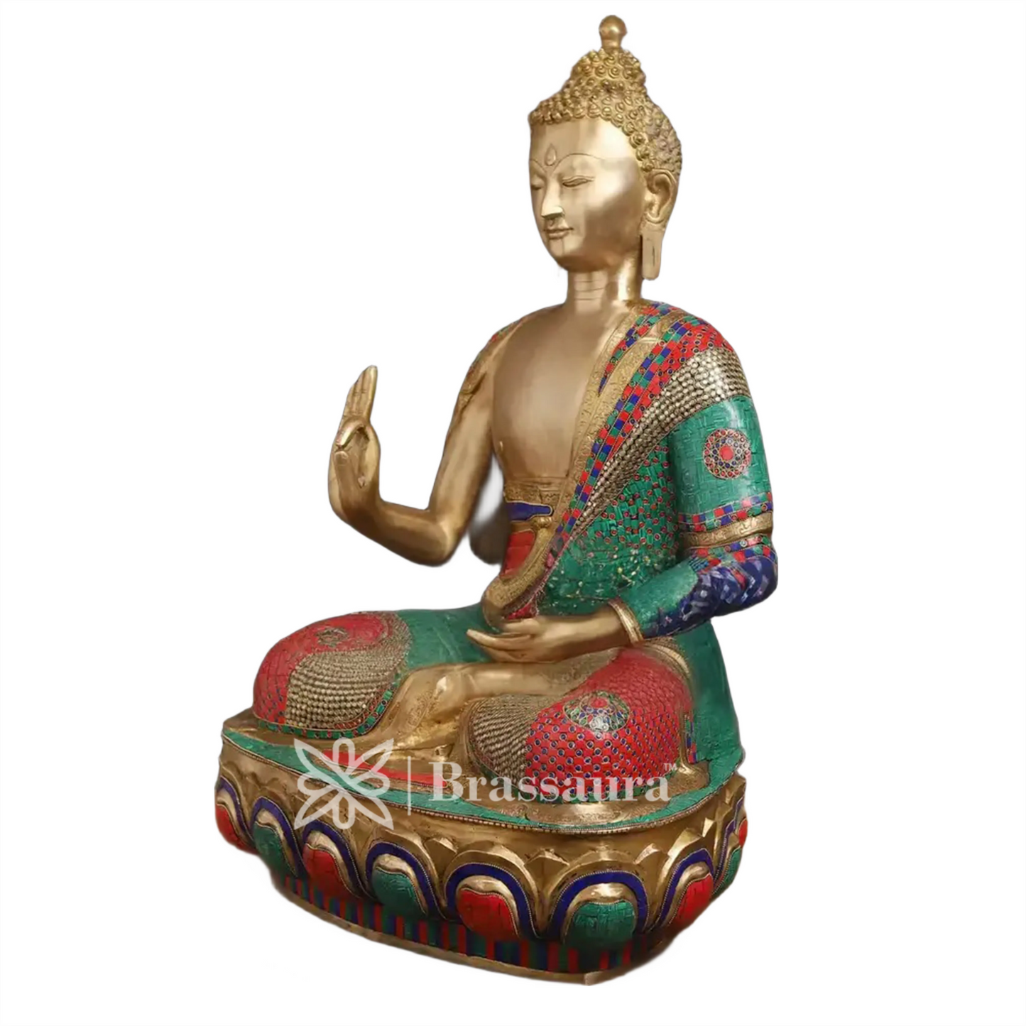 Brass Gem Stone Work Standing Buddha Weight 41.56 Kg Height 34 Inch