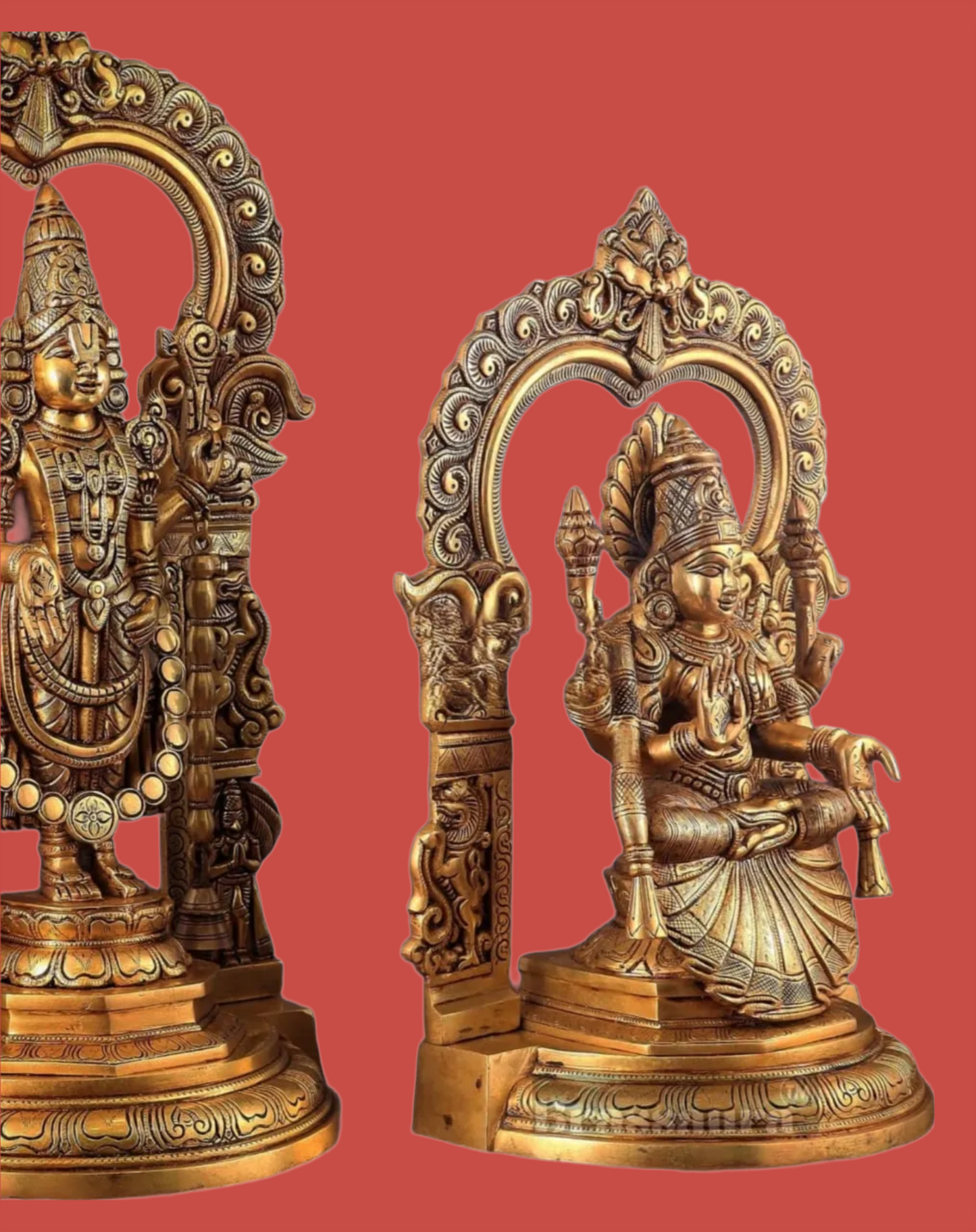 Brassaura™ Brass Tirupati Balaji & Padmavathi Thayar Idol Set – Height 22 & 18 Inches, Total Weight 27.5 Kgs | Divine Temple Decor