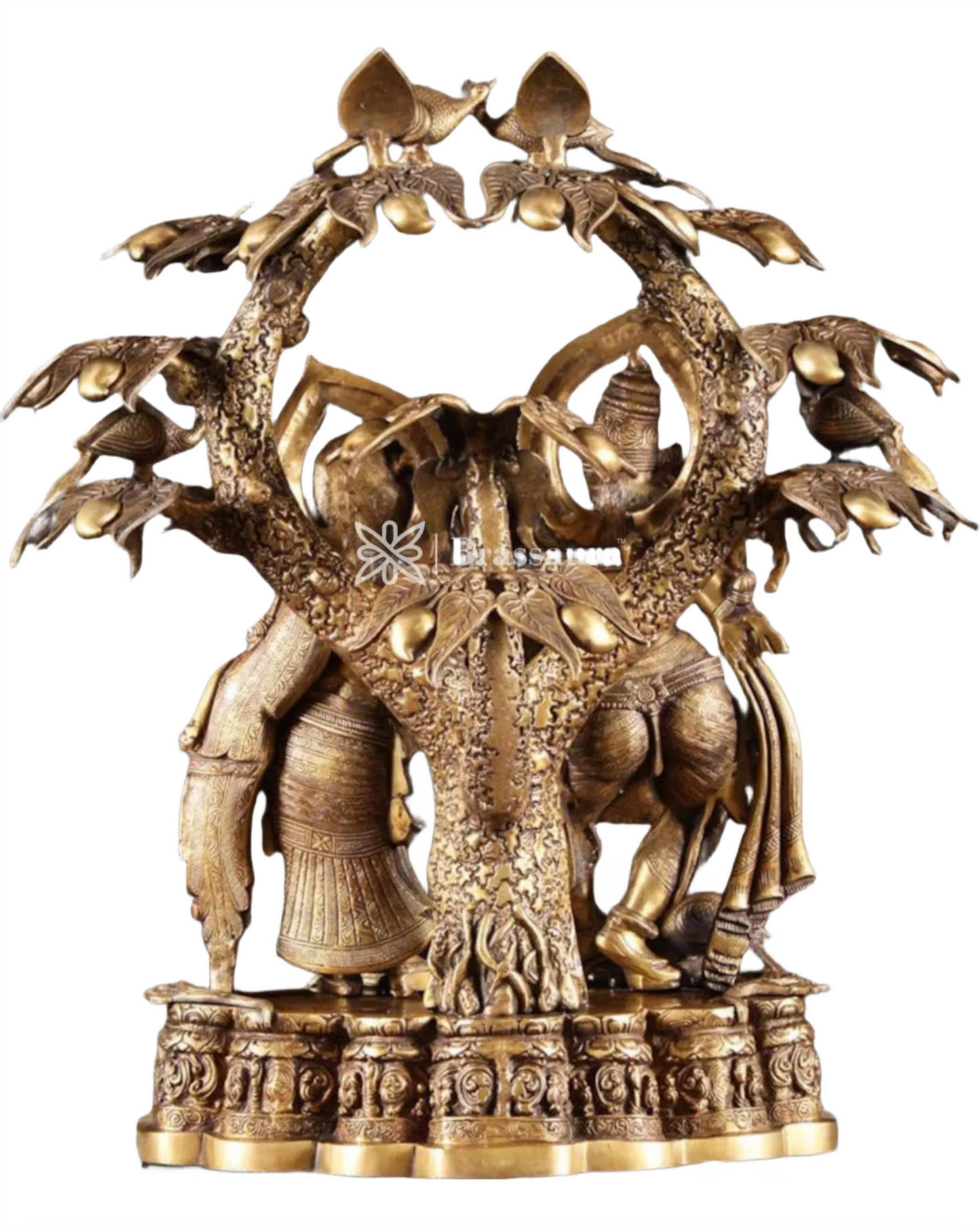 Brassaura™ Large Pure Brass Radha Krishna Under Tree Sculpture – Height 30 Inches & Weight 55.2 Kgs | Spiritual Art Idol