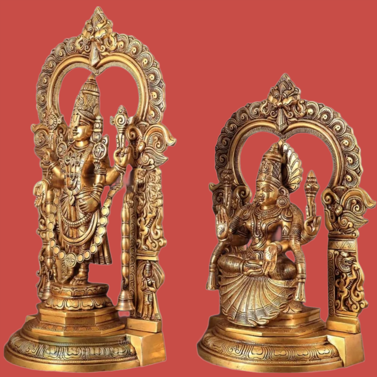 Brassaura™ Brass Tirupati Balaji & Padmavathi Thayar Idol Set – Height 22 & 18 Inches, Total Weight 27.5 Kgs | Divine Temple Decor