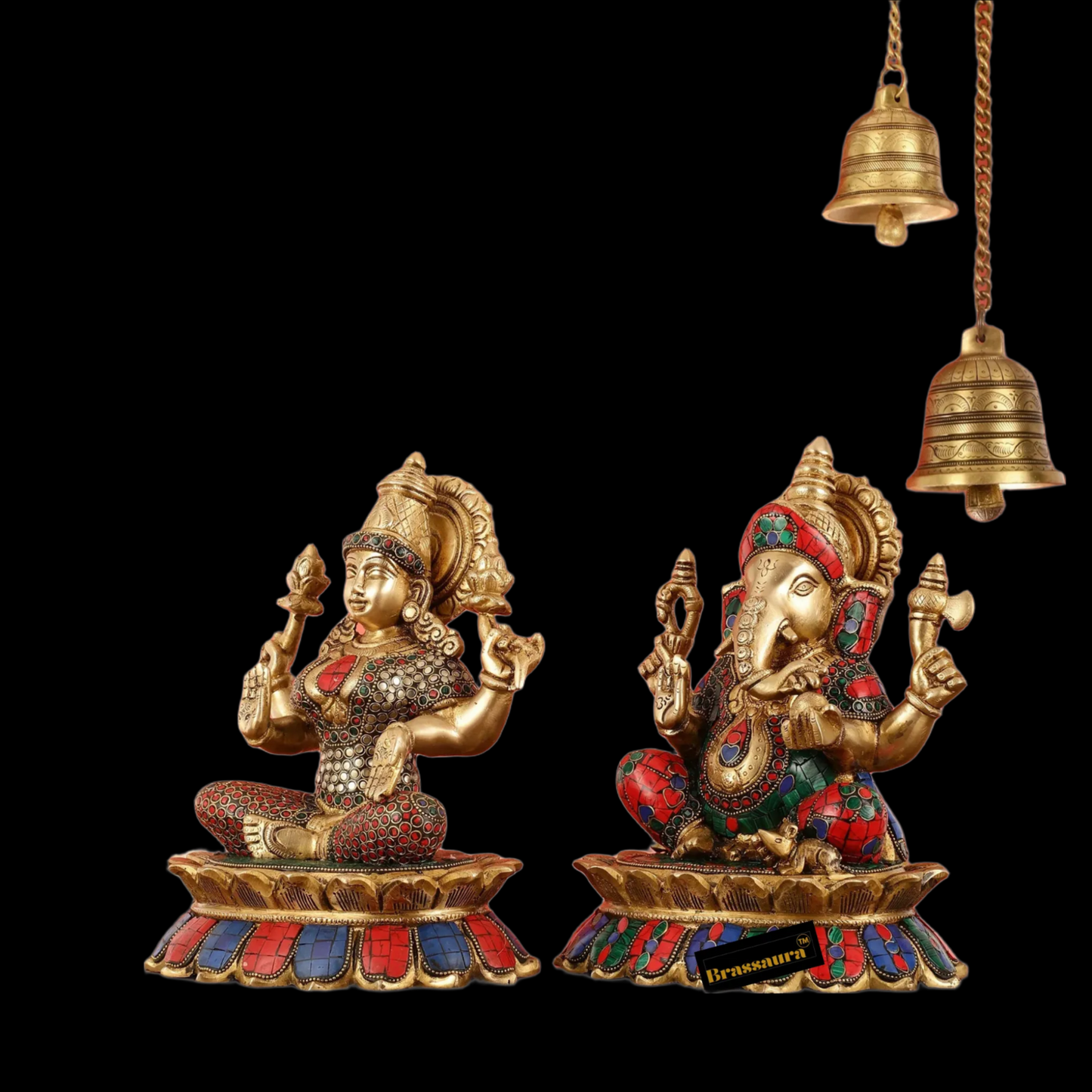 Brass Gem Stone Work Lakshmi Ganesh Height 11 Inches & weight 7 kgs