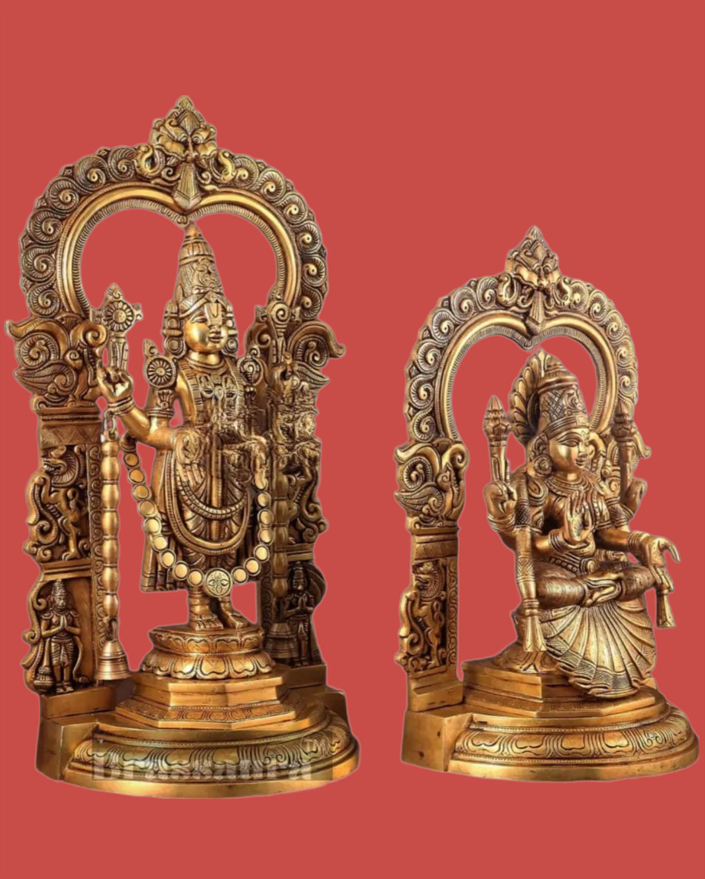 Brassaura™ Brass Tirupati Balaji & Padmavathi Thayar Idol Set – Height 22 & 18 Inches, Total Weight 27.5 Kgs | Divine Temple Decor