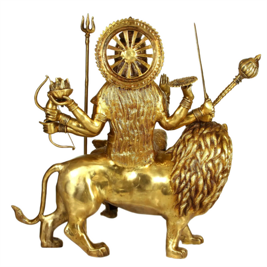 Brassaura® Goddess Durga on Lion | Pure Brass Idol | Height 34 Inches & Weight 67 kgs