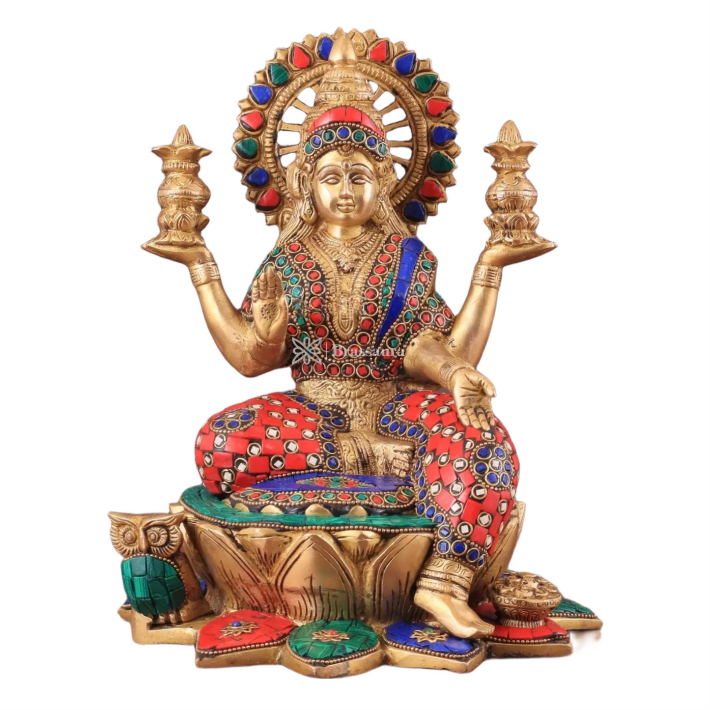 Brass Gem Stone Work Sitting Laxmi Mata for Home and Decor Height 11 Inches & Weight 6.25 Kgs