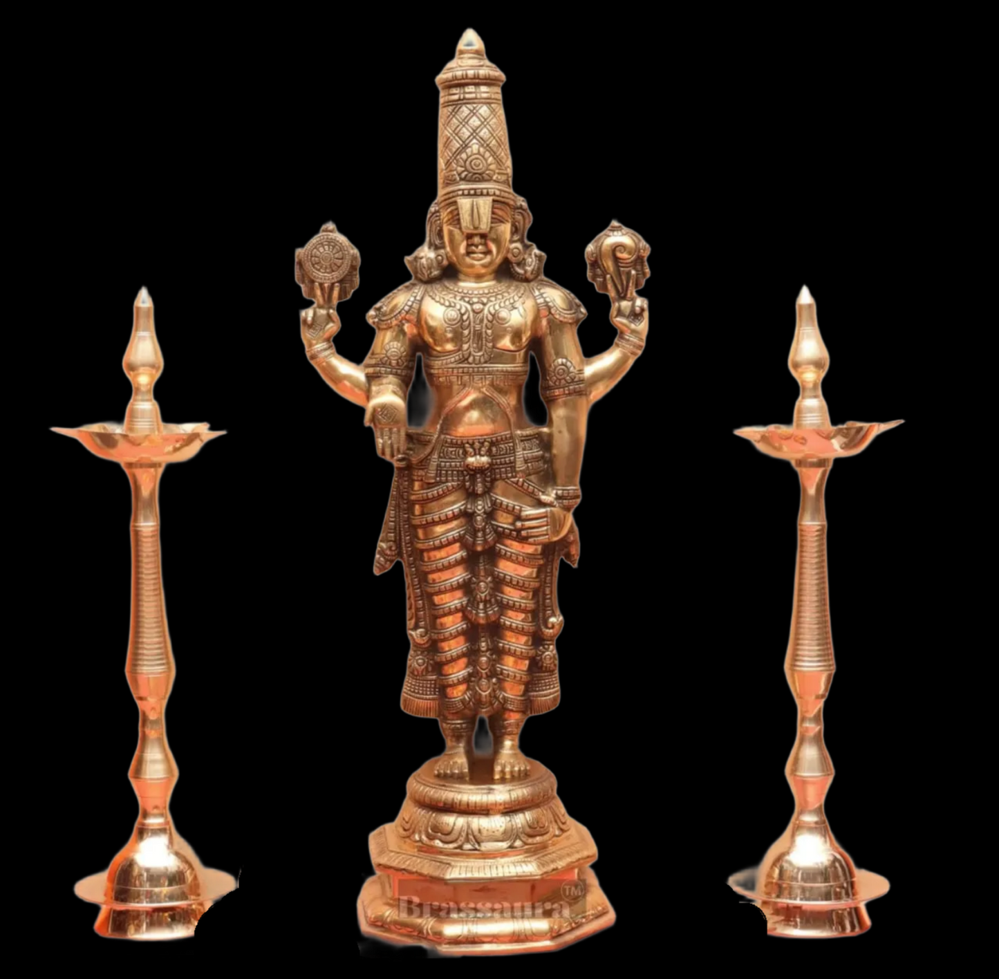 Brassaura™ Pure Brass Tirupati Balaji Idol – Height 33.5 Inches & Weight 20 Kgs | Superfine Shiny Finish