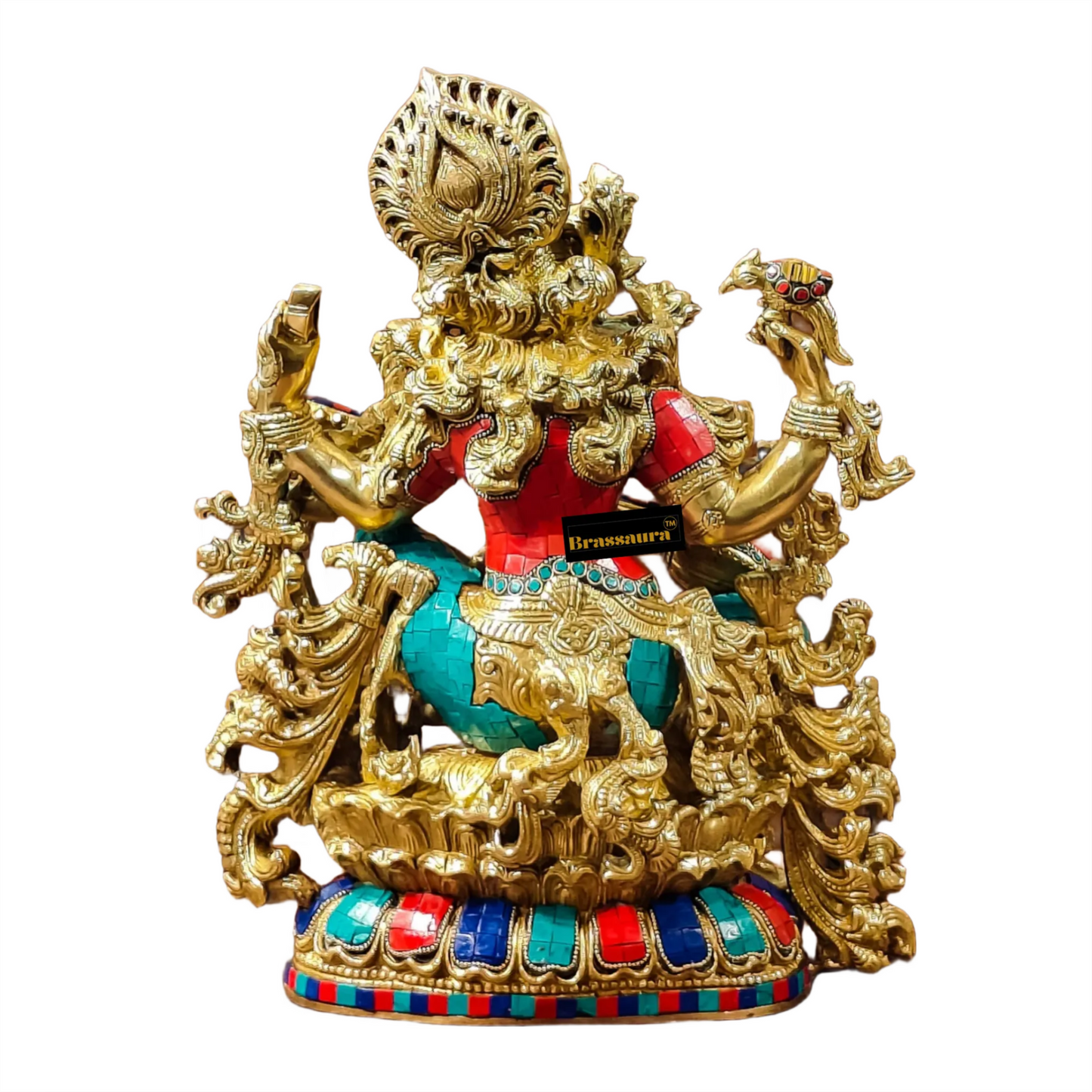 Brass Gem Stone Work Saraswati for Home and Decor Height 16 Inches & Weight 15 Kgs