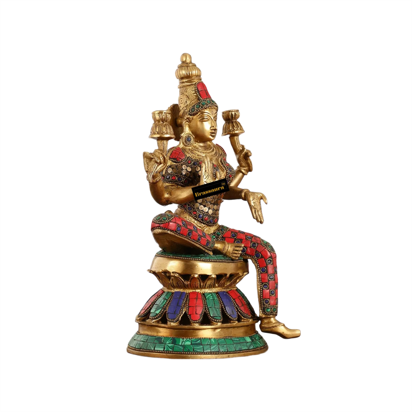 Brass Gem Stone Work Laxmi Mata for Home and Decor Height 12 Inches & Weight 4.5 Kgs