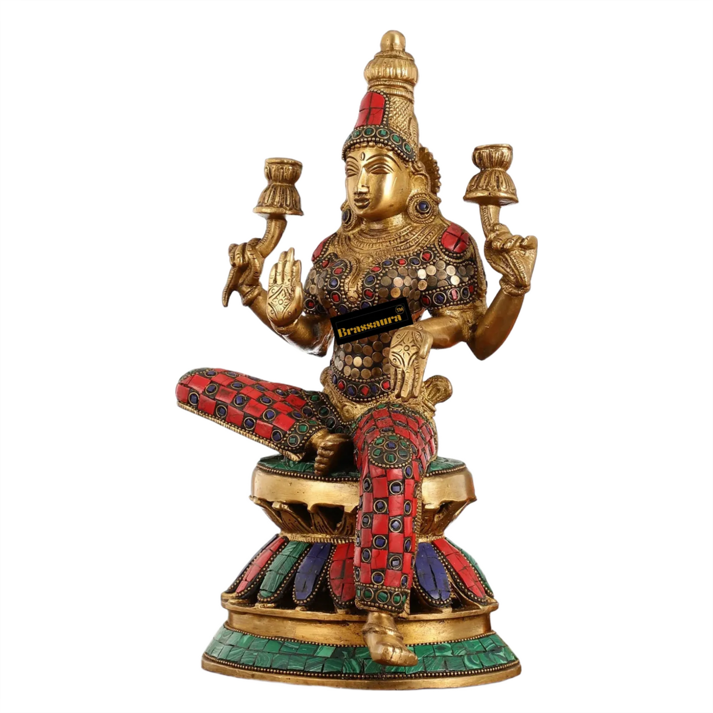 Brass Gem Stone Work Laxmi Mata for Home and Decor Height 12 Inches & Weight 4.5 Kgs