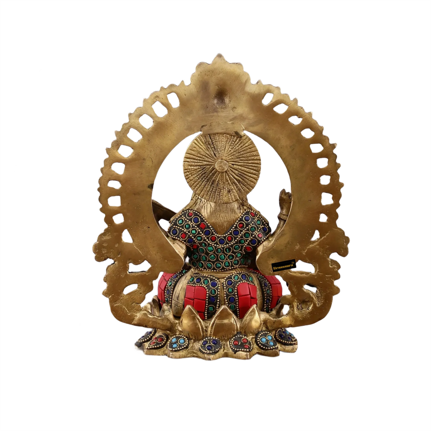 Brass Gem Stone Work Saraswati for Home and Decor Height 9.5 Inches & Weight 3.4 Kgs