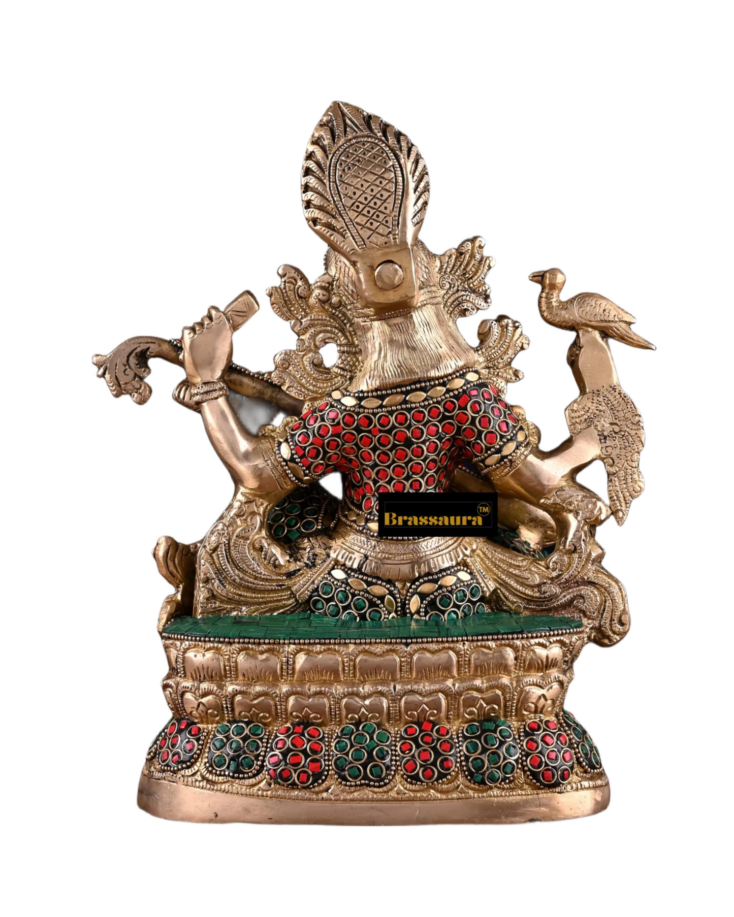 Brass Gem Stone Work Saraswati for Home and Decor Height 11 Inches & Weight 6.5 Kgs