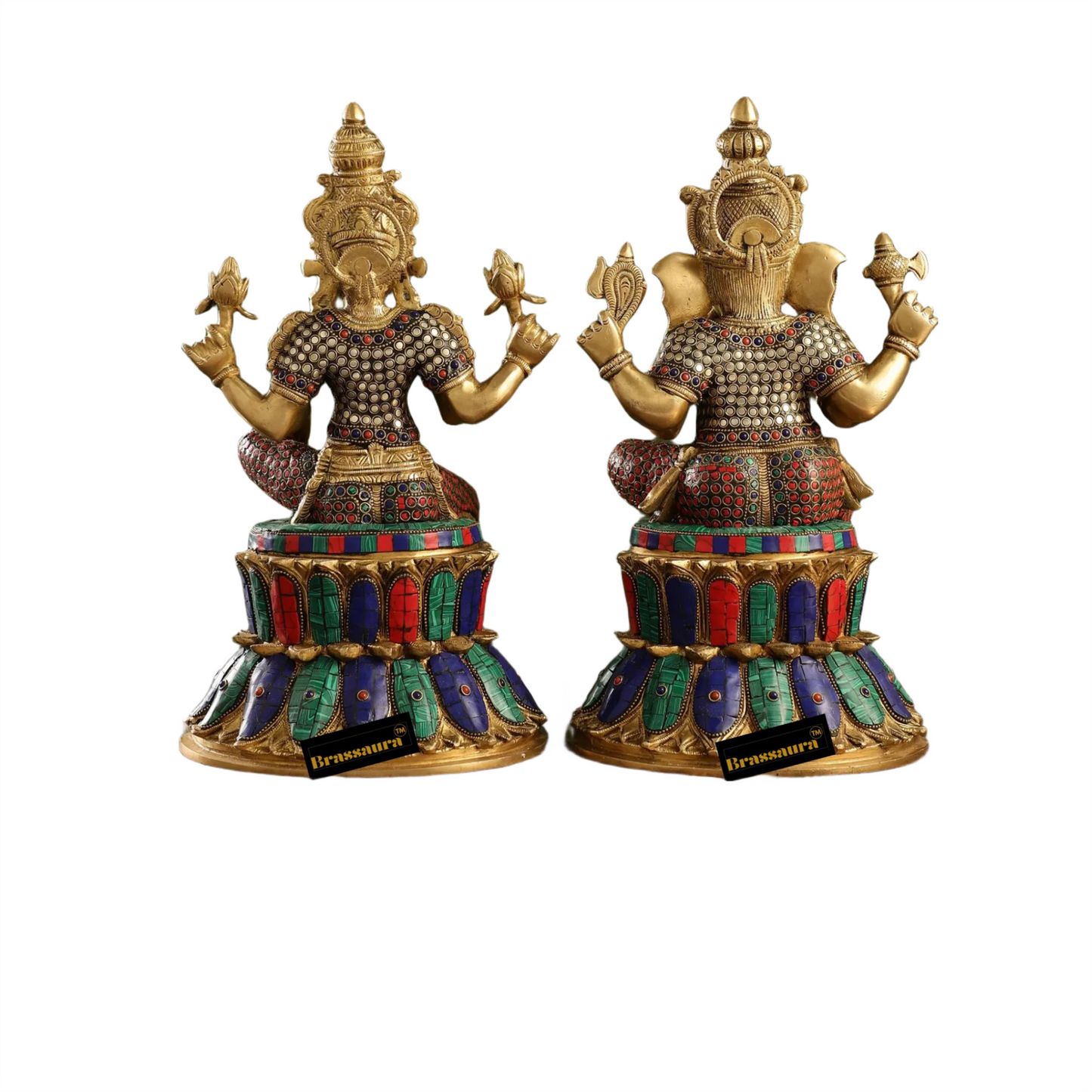 Brass Gem Stone Work Lakshmi Ganesh Weight 17 Kg & Height 15 Inch