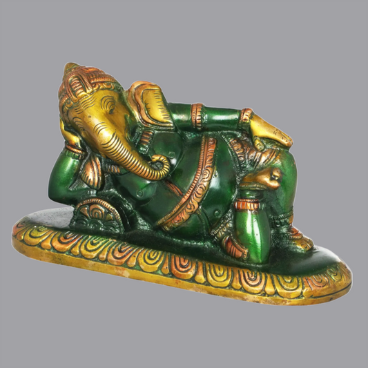 Brassaura® Relaxing Ganesha Reclining Statue in Brass | Height 4 Inches | Weight 1.40 kgs