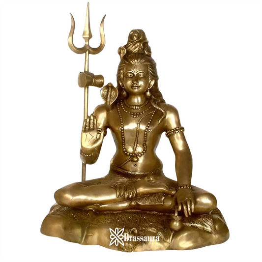 Brassaura® Artistic Brass Lord Shiva Murti with Intricate Traditional Craftsmanship | Pure Superfine Brass Handcrafted Murti | Brass Statue for Home Temple, Pooja Room | Height 30 Inches | Weight 36 Kgs
