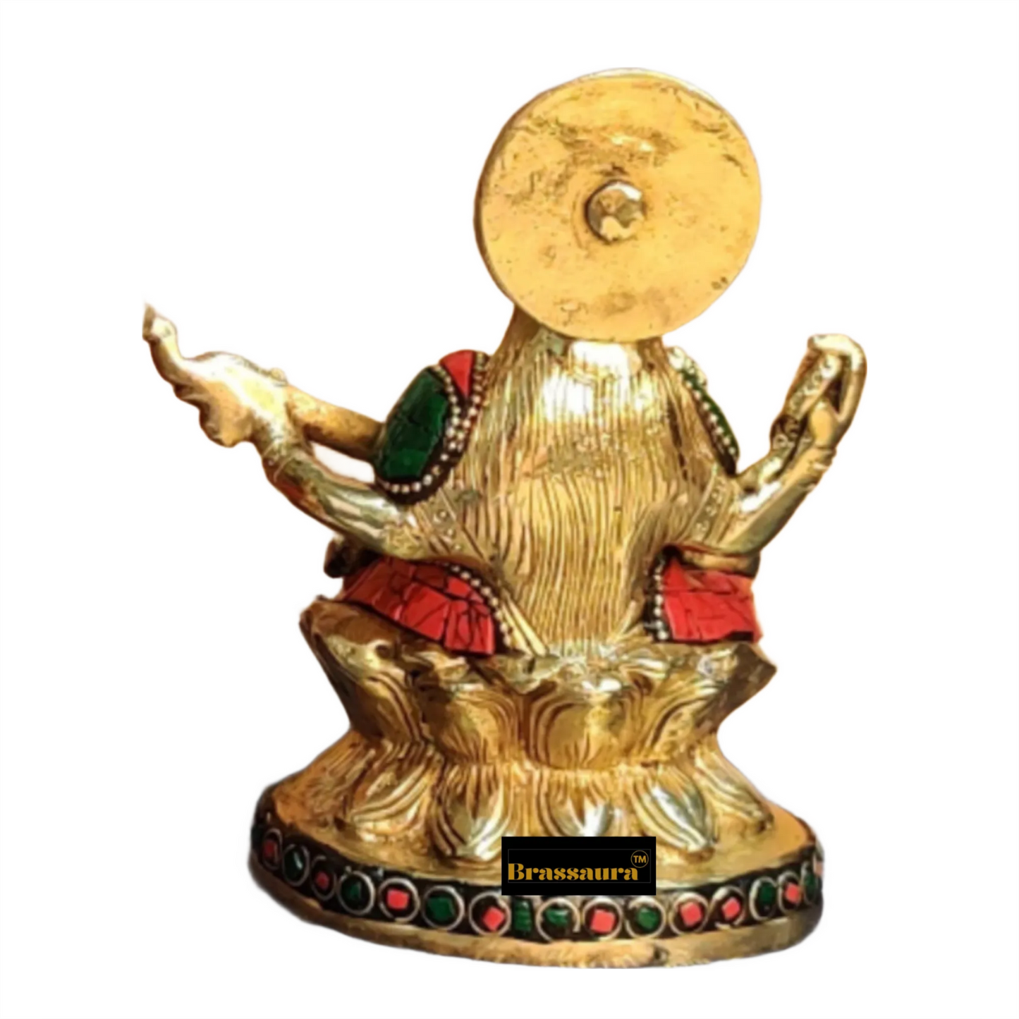 Brass Gem Stone Work Saraswati for Home and Decor Height 5.5 Inches & Weight 88 Grams