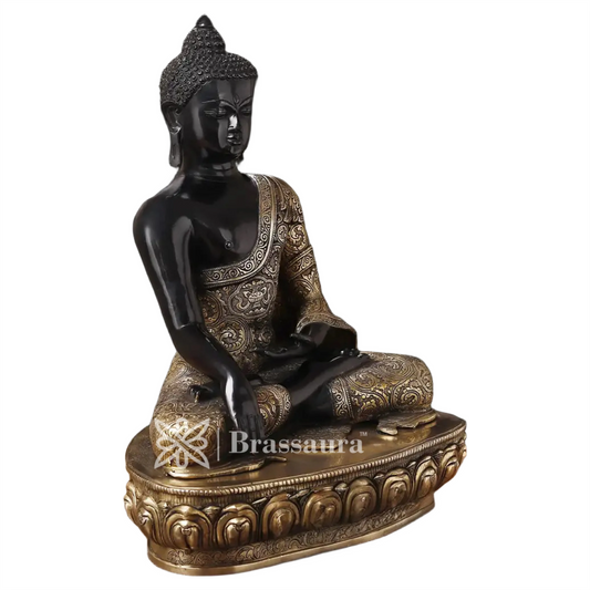 Brassaura® Brass Bhumisparsha Buddha Idol – Pure Superfine Brass Handcrafted Murti | Brass Statue for Home Temple, Pooja Room | Height 22 Inches | Weight 23.71 Kgs