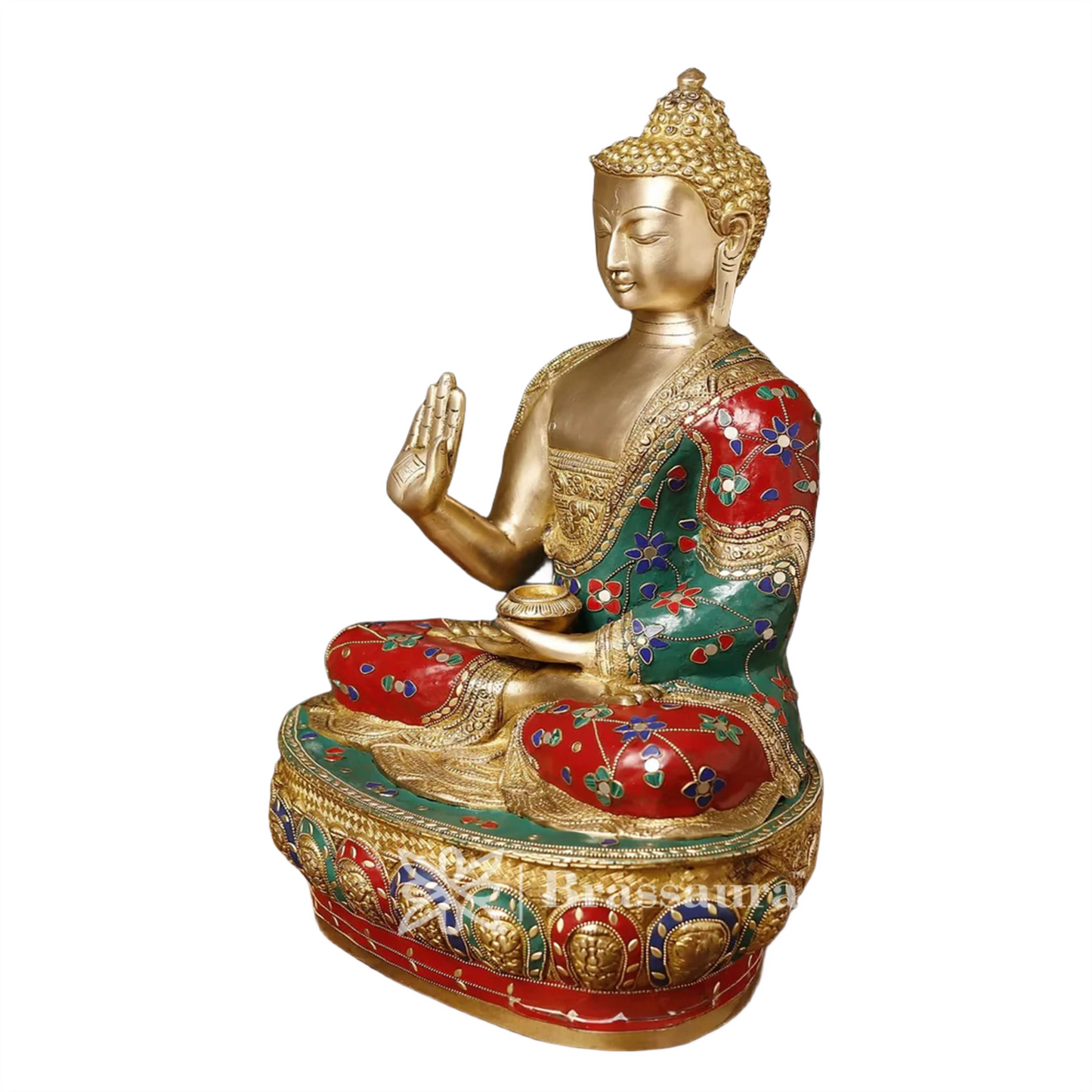 Brass Gem Stone Work Standing Buddha Weight 18.84 Kg Height 20.5 Inch