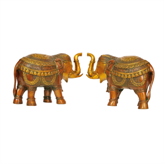 Brassaura® Pair of Decorative Brass Elephant Sculptures | Pure Brass | Height 10.5 Inches & Weight 14.80 kgs
