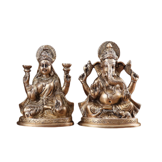 Brassaura™ Brass Laxmi Ganesha Murti – Height 6 Inches & Weight 2.6 Kgs | Temple & Home Idol