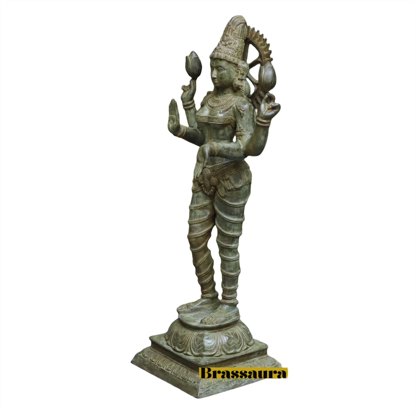 Brassaura™ Classic Brass Laxmi Murti – Height 51 Inches & Weight 49.66 Kgs | Spiritual Home Idol