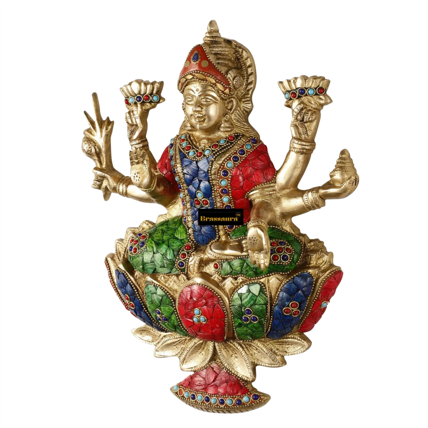 Brass Gem Stone Work Laxmi Mata for Wall Hanging Home and Decor Height 12 Inches & Weight 3.5 Kgs